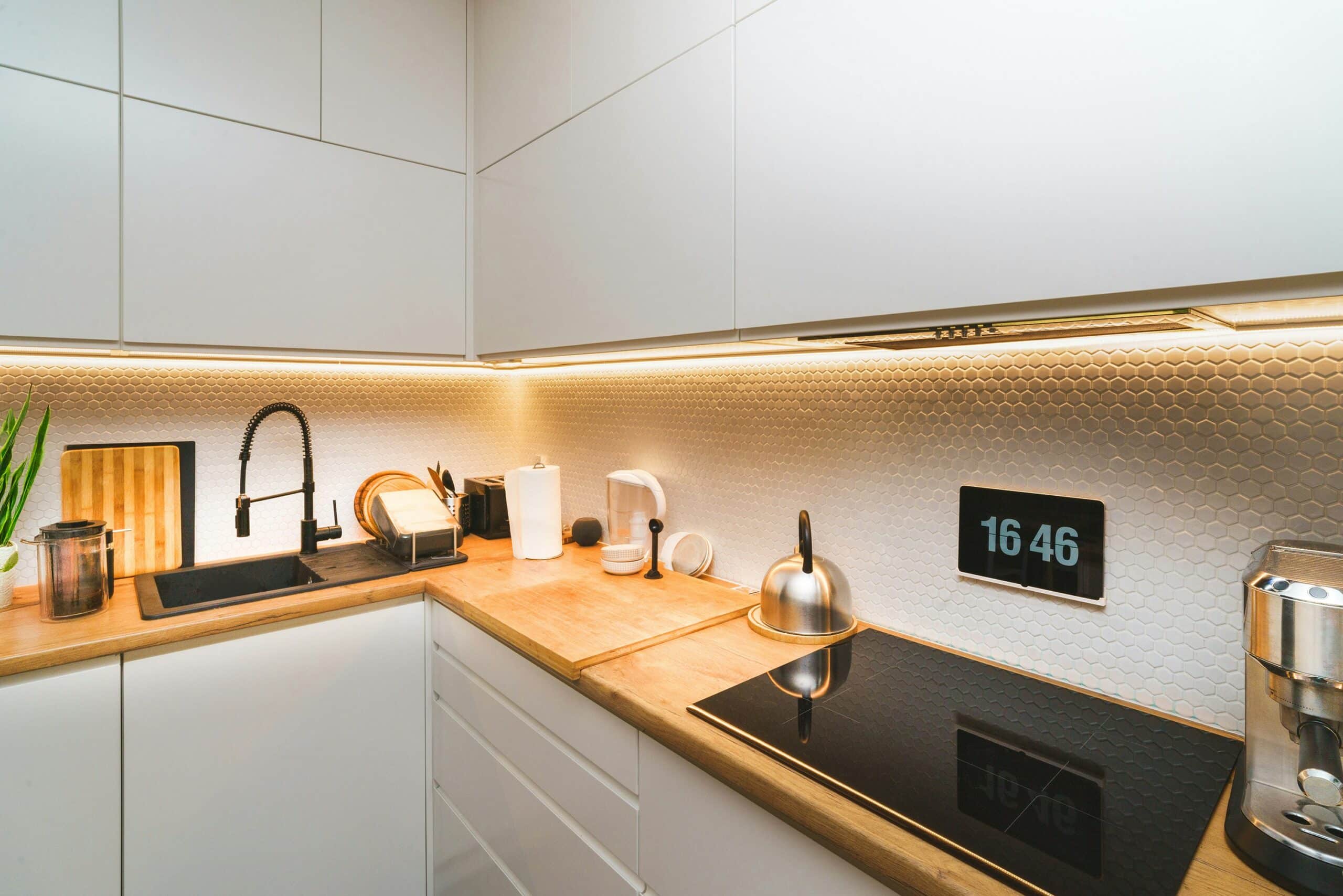 Closed cupboards in a kitchen