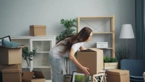 Organising boxes in a kitchen