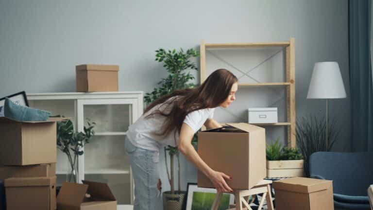 Organising boxes in a kitchen