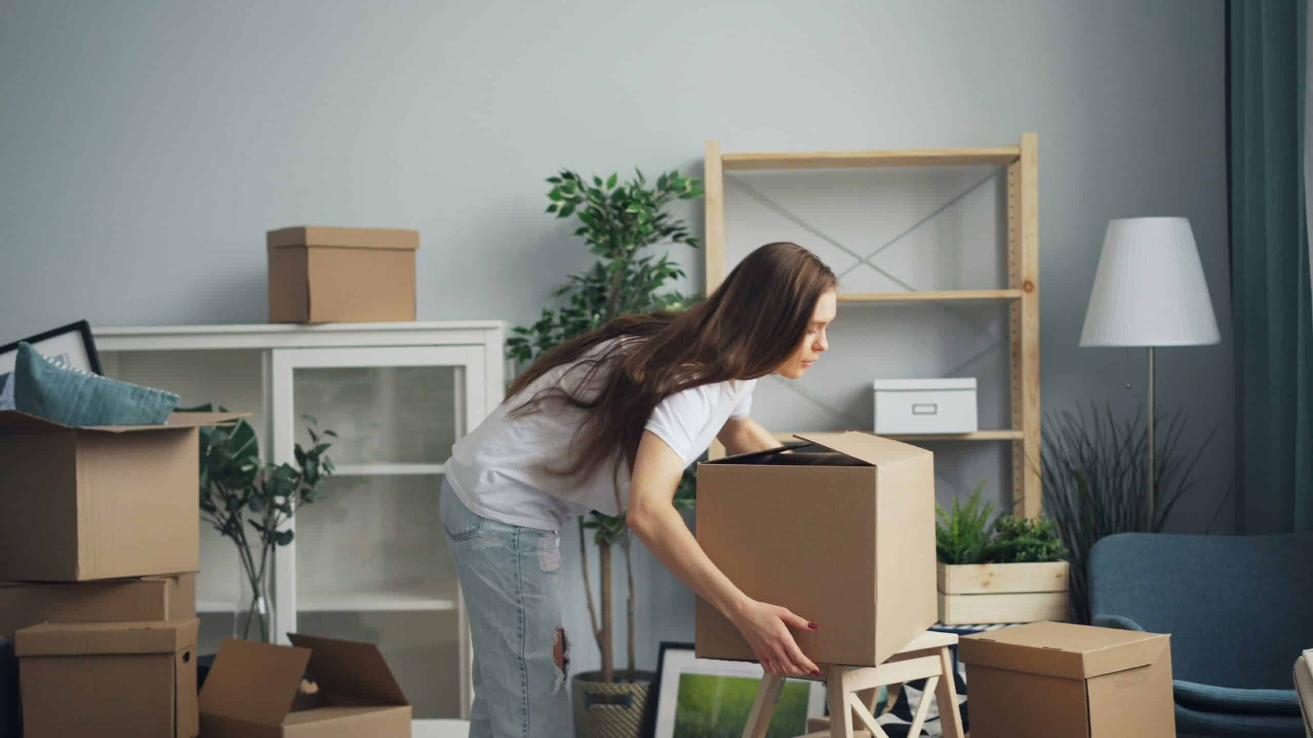 Organising boxes in a kitchen